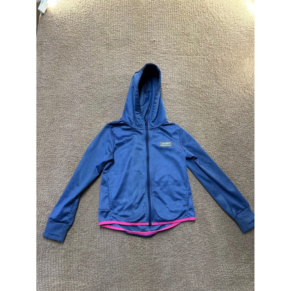 Eddie Bauer Kids Blue Geometric Full Zip Hoodie Pink Trim Size S 7/8 831HD947